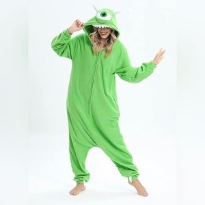 Mike Wazowski Monster Onsie Pajamas Halloween Costume Zipper Adult L